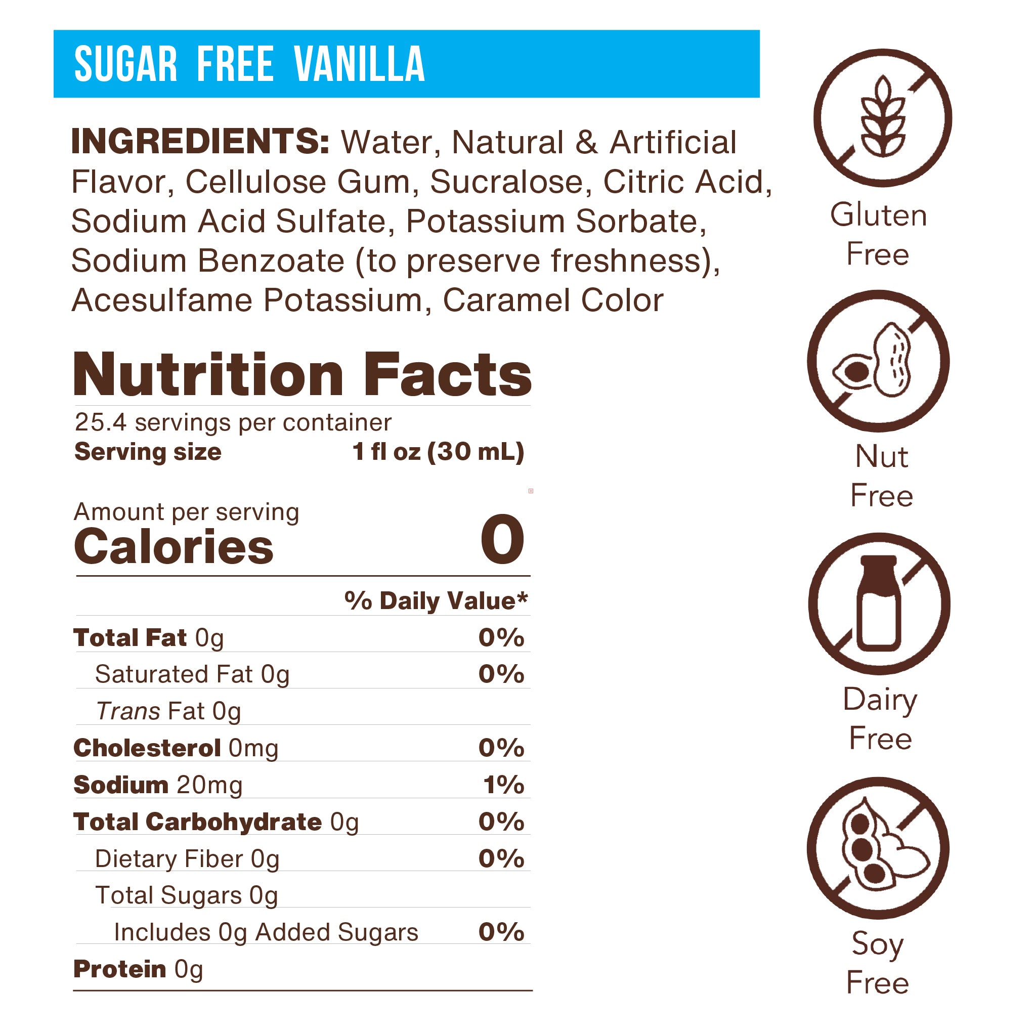 Sugar Free Vanilla Flavoring Syrup (case of 6 750mL bottles)