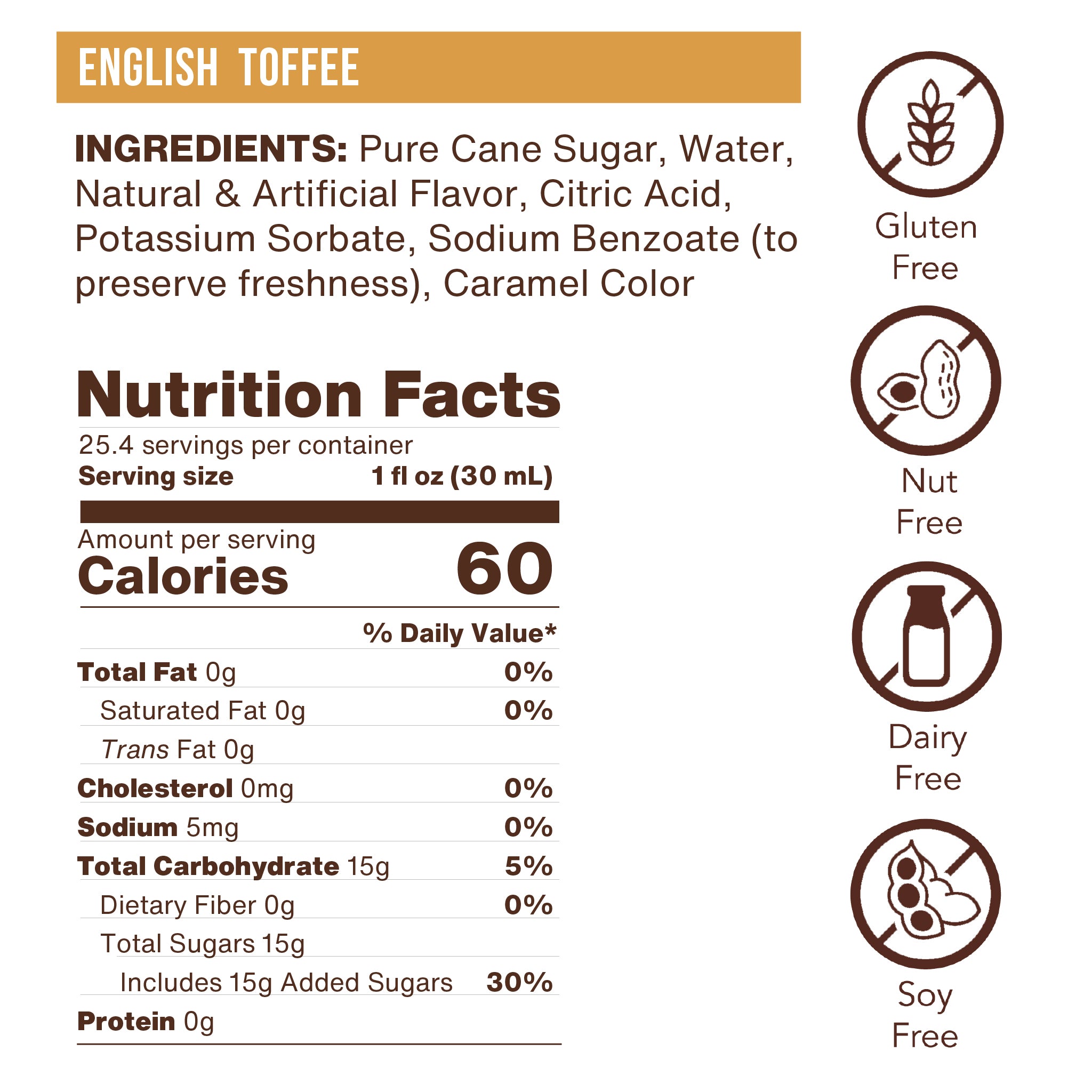 English Toffee Flavoring Syrup (case of 6 750mL bottles)