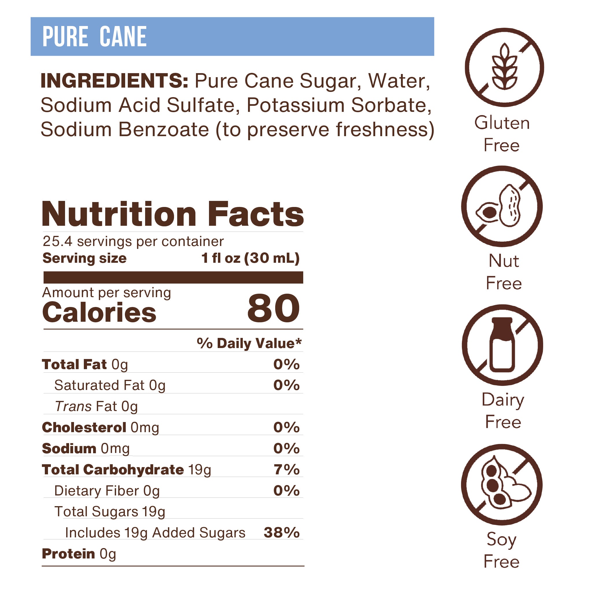 Pure Cane Flavoring Syrup (case of 6 750mL bottles)