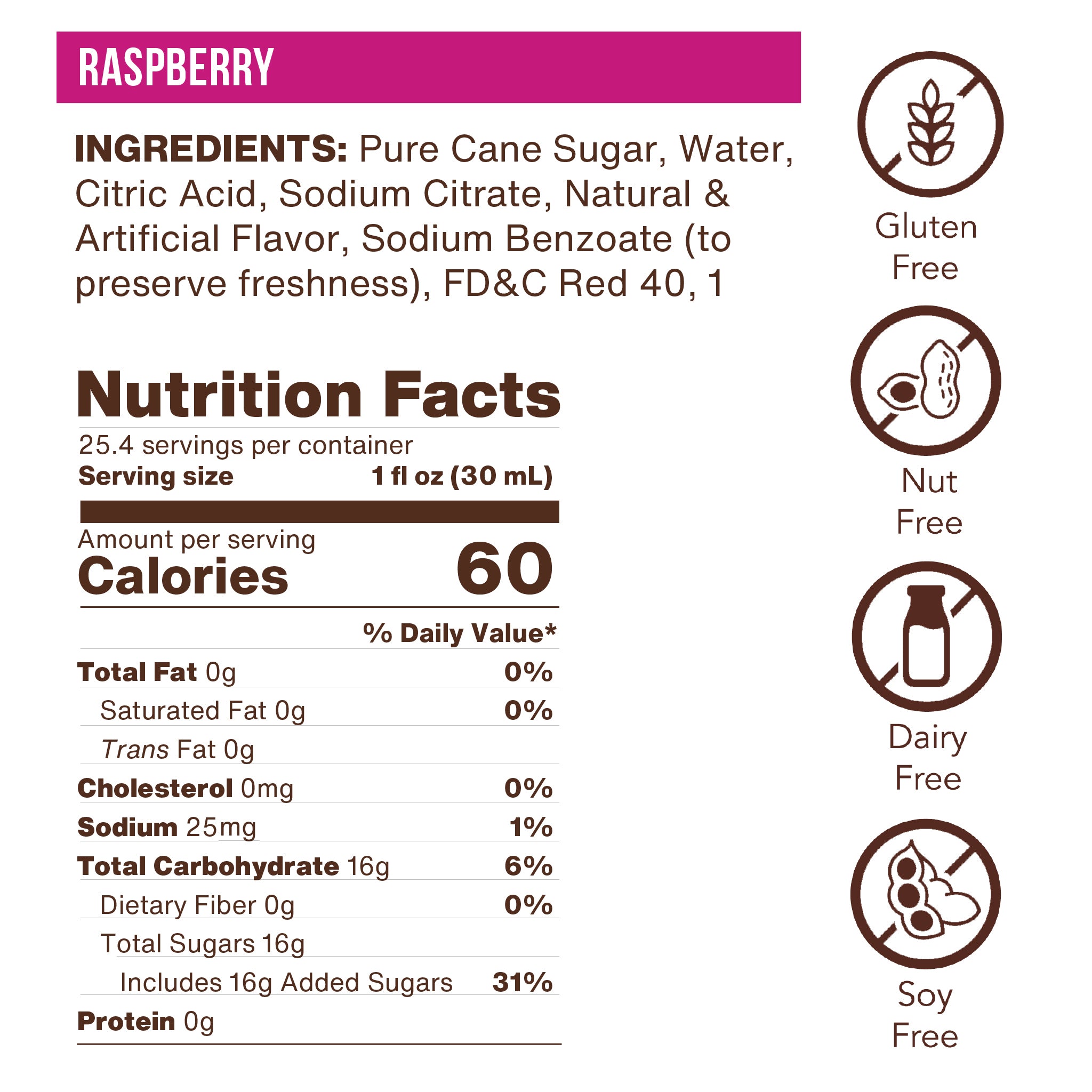 Raspberry Flavoring Syrup (case of 6 750mL bottles)